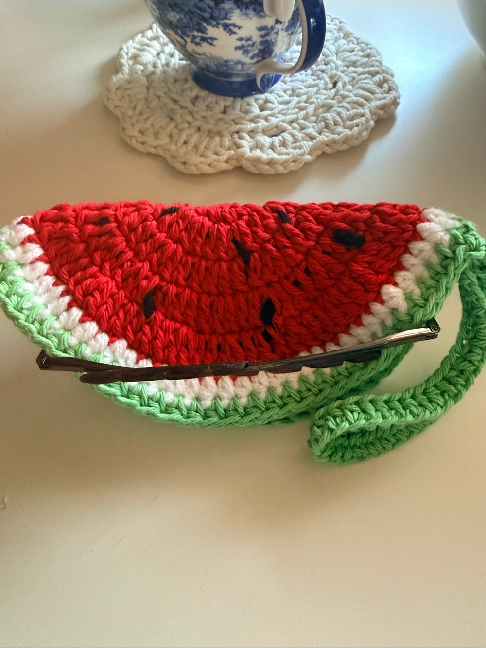 Handmade Crochet Watermelon Sunglasses Case & Wristlet Pouch - Picture 4 of 6